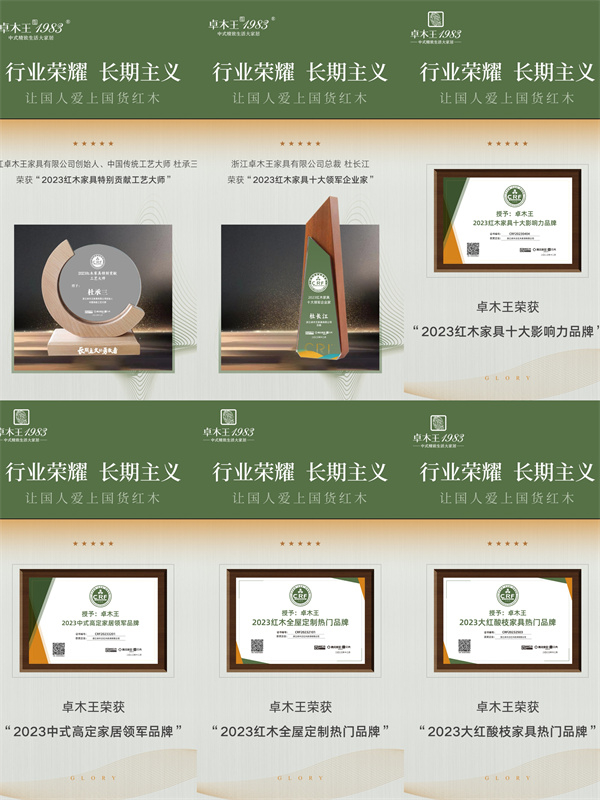 卓木王斬獲六項(xiàng)大獎(jiǎng)，蟬聯(lián)行業(yè)唯一中式高定領(lǐng)軍品牌榮譽(yù)